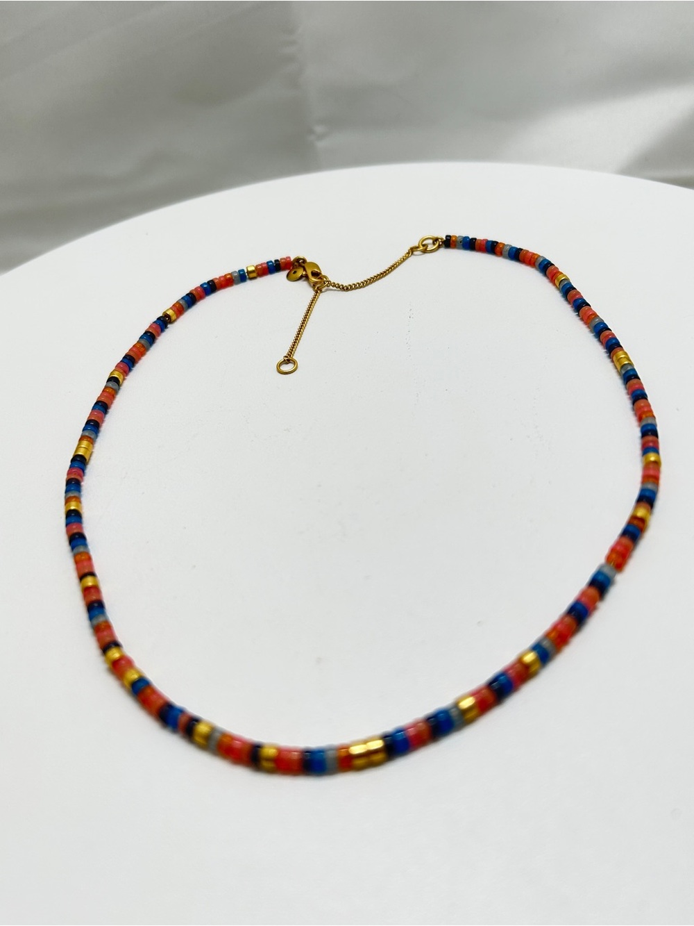 Madewell, Short Gold Pink Blue Glass Beaded Necklace, Choker